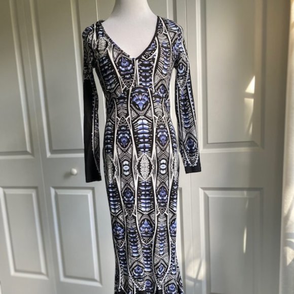 peacock print maxi dress